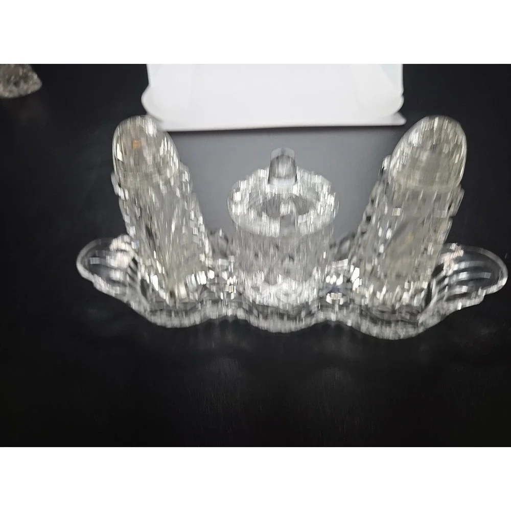 Vintage Crystal Glass Condiment Set Salt  Pepper Mustard Jam On Tray‎